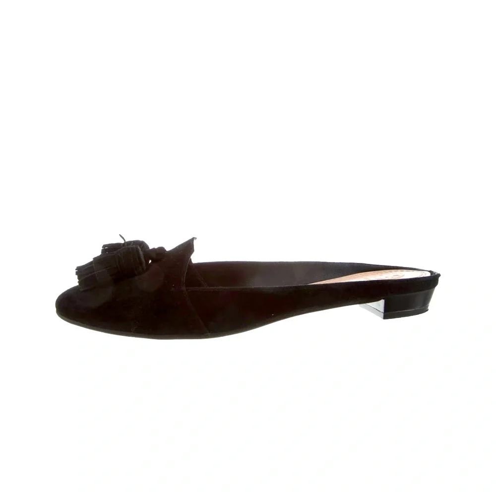 Tory Burch Salinas Tassel Mule Black Suede Slide Size 9
